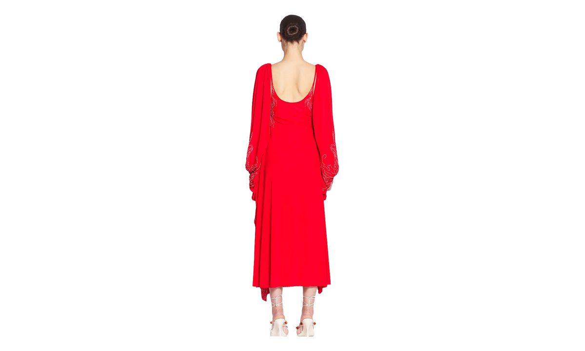 EMBROIDERED DRESS WITH OPEN SLEEVES "Red" RW DR9019 4893 E24 340