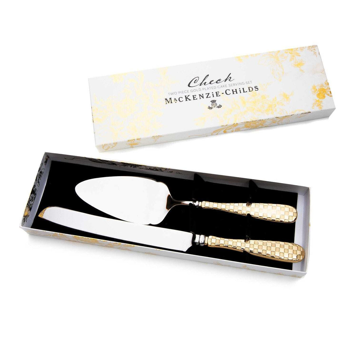 MacKenzie-Childs Gold Check Cake Serving Set