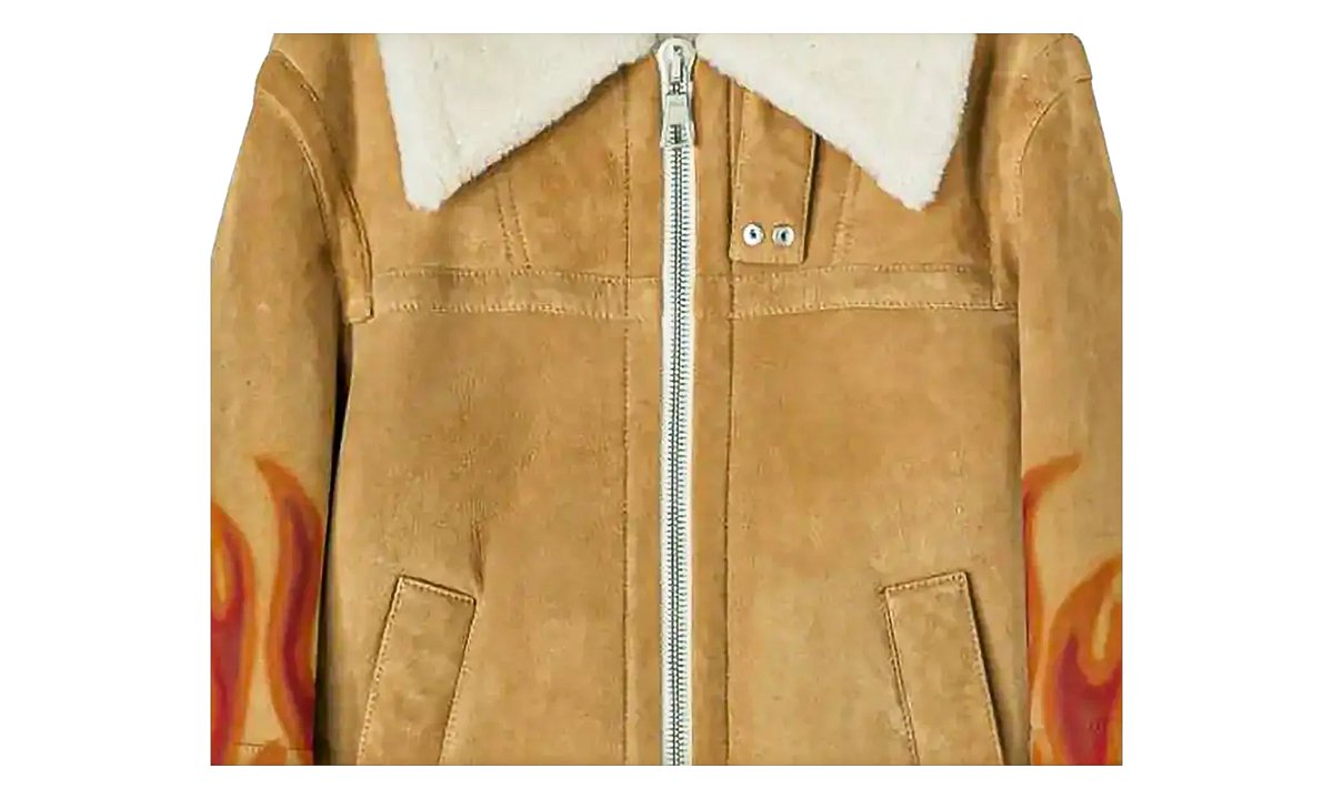 Burning Flames Sherling Trucker Jacket "Beige" PMJA012F22LEA0011725