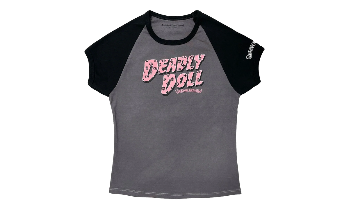 Deadly Doll Vine Heart Cropped T-Shirt "Grey / Pink" CHRM1091