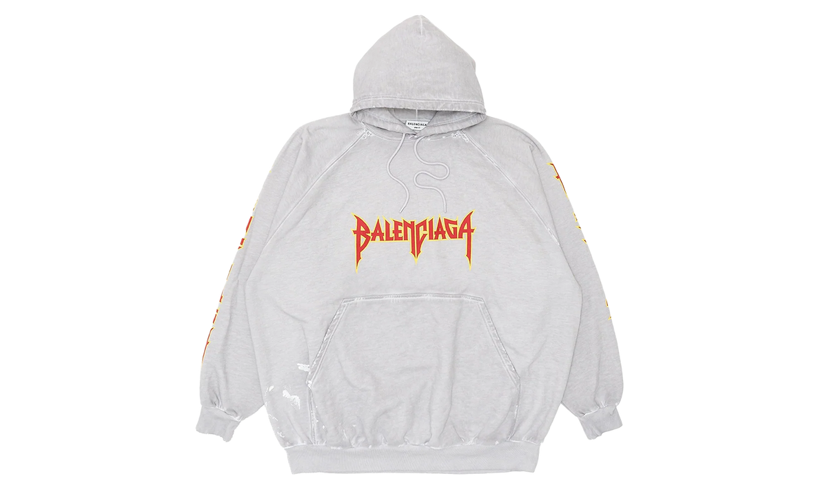 Oversized Painted Vintage Metal Logo Hoodie "Dirty White Red Yellow" 697879 TMV89 0901