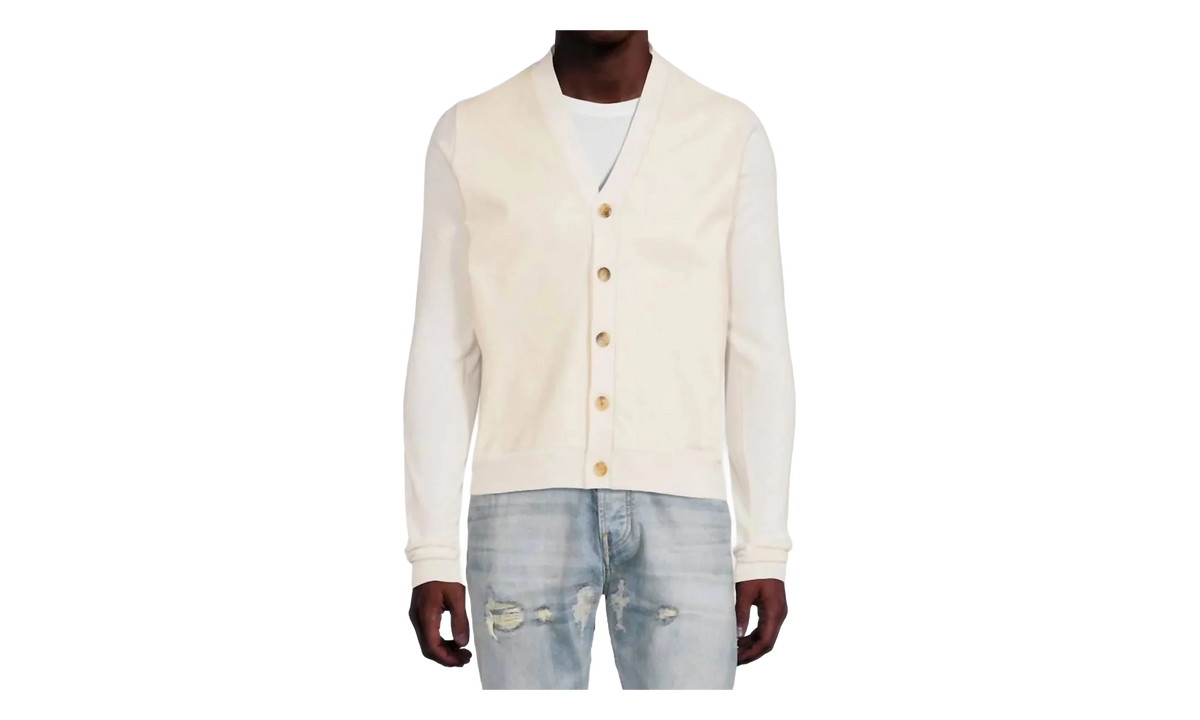 Leather Front Cardigan "Alabaster" MKF007 271