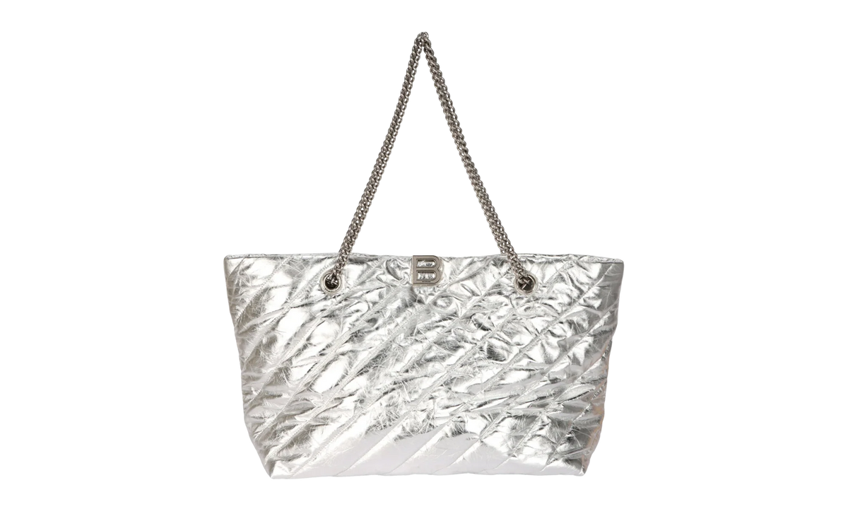 Medium Metallized Quilted Crush Carry All Tote Bag "Silver" 777856 2AAWU 8110