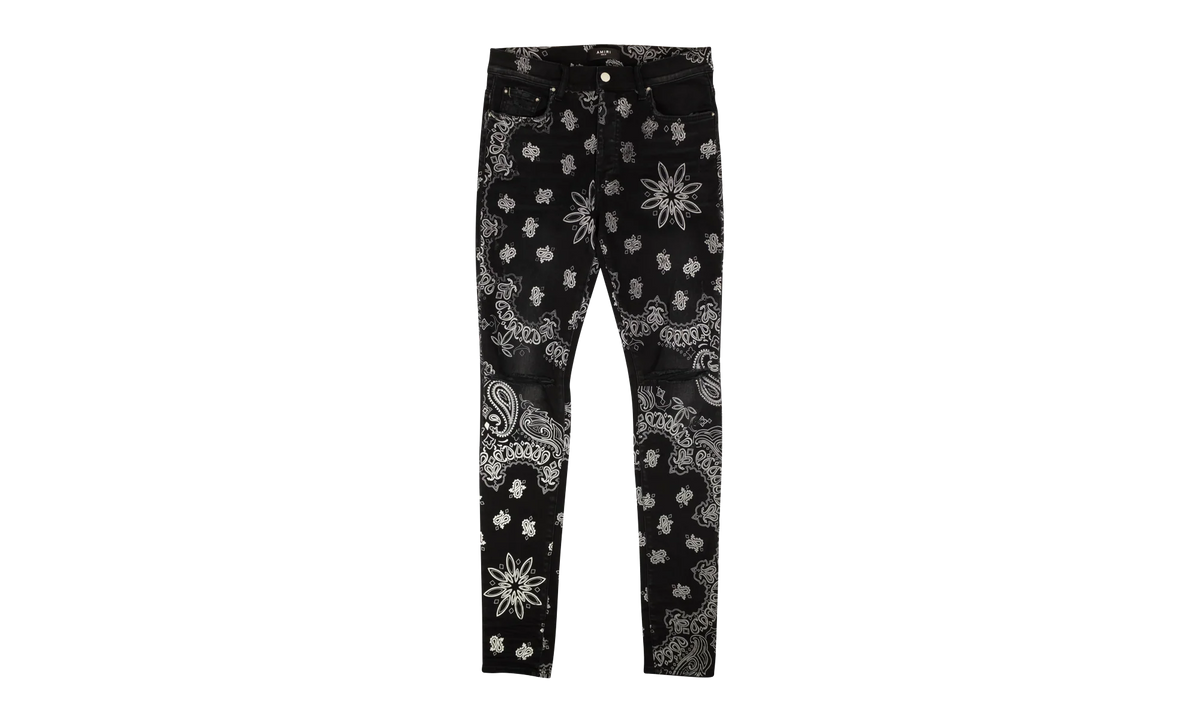 Black Cotton Flocked Bandana Skinny Jeans "Black" MDS050023