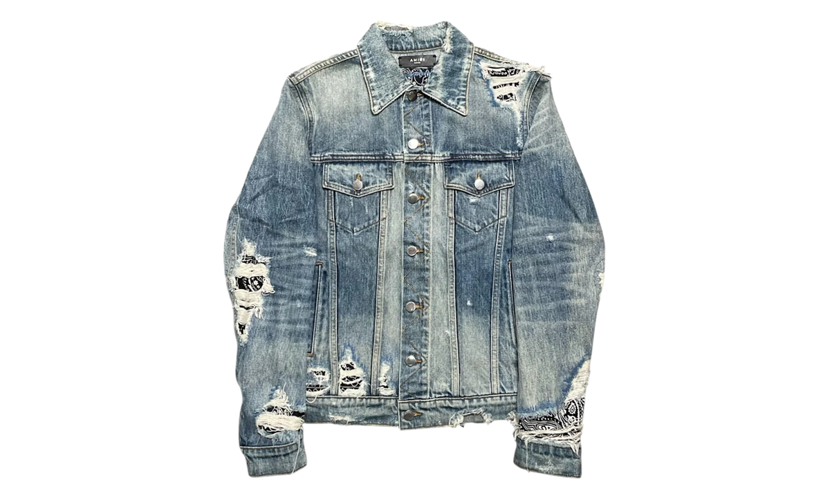 Bandana Distressed Denim Jacket "Indigo Black" ABBDJB