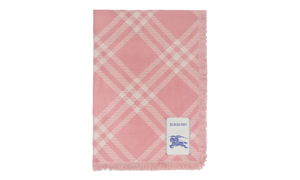 MU Wide Check Wool Silk Scarf "Sugar Pink" 8123251
