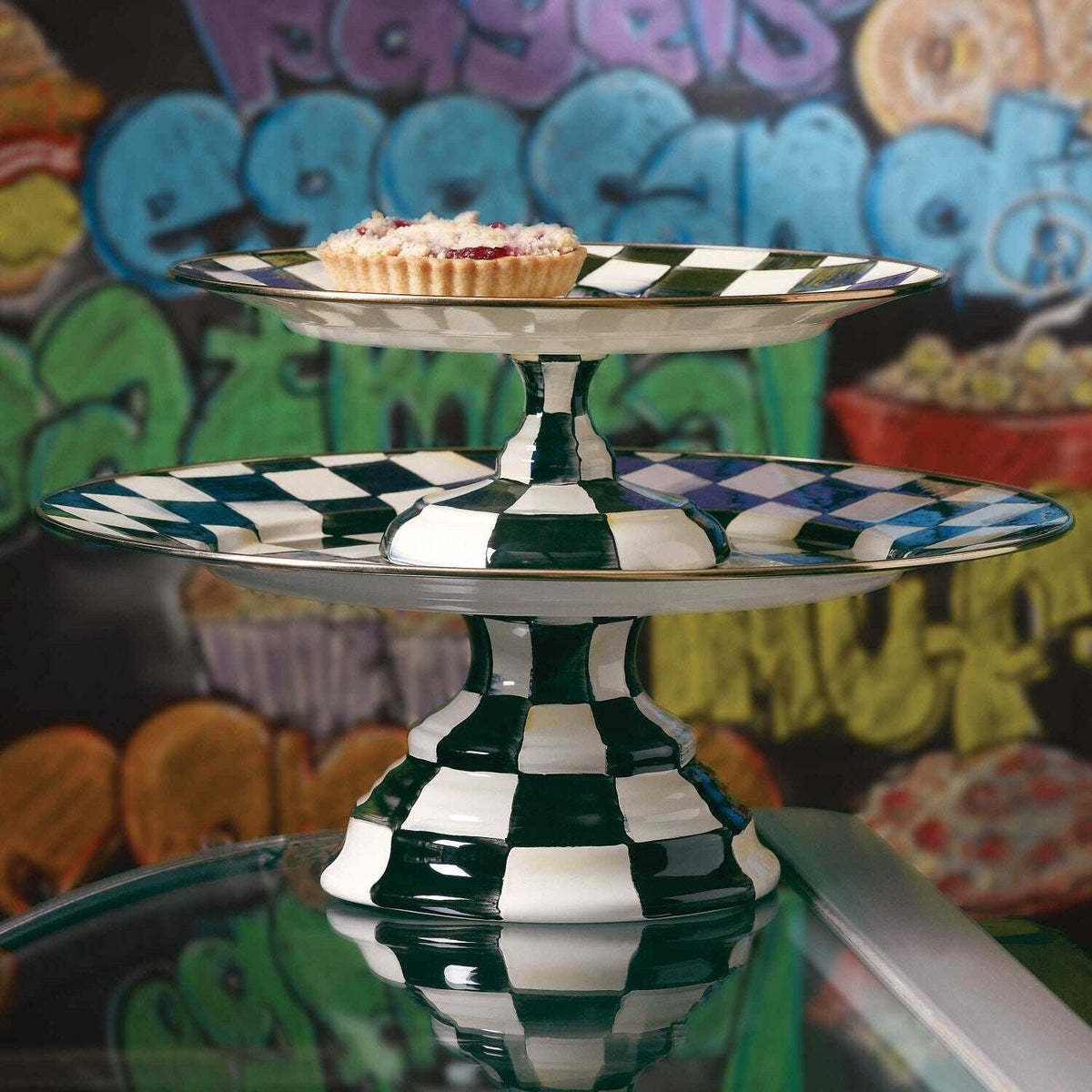 Courtly Check Enamel Pedestal Platter - Small