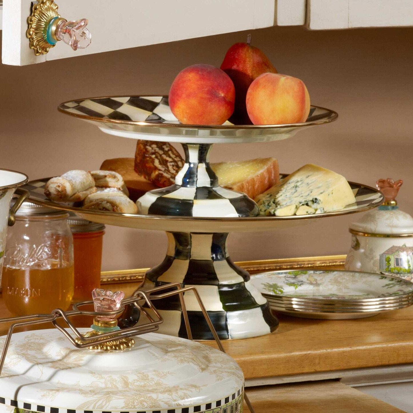 Courtly Check Pedestal Platter - Large