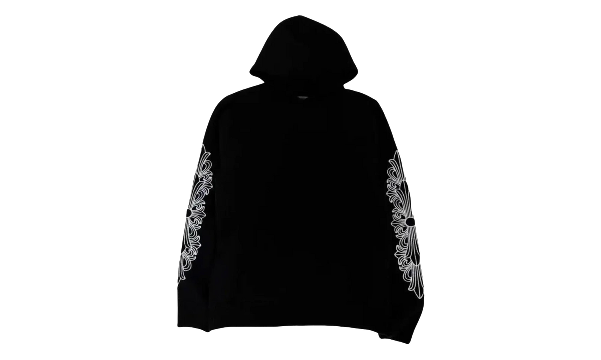 Cashmere Embroidered Floral Sleeve Pullover Hoodie "Black" CHRM1012