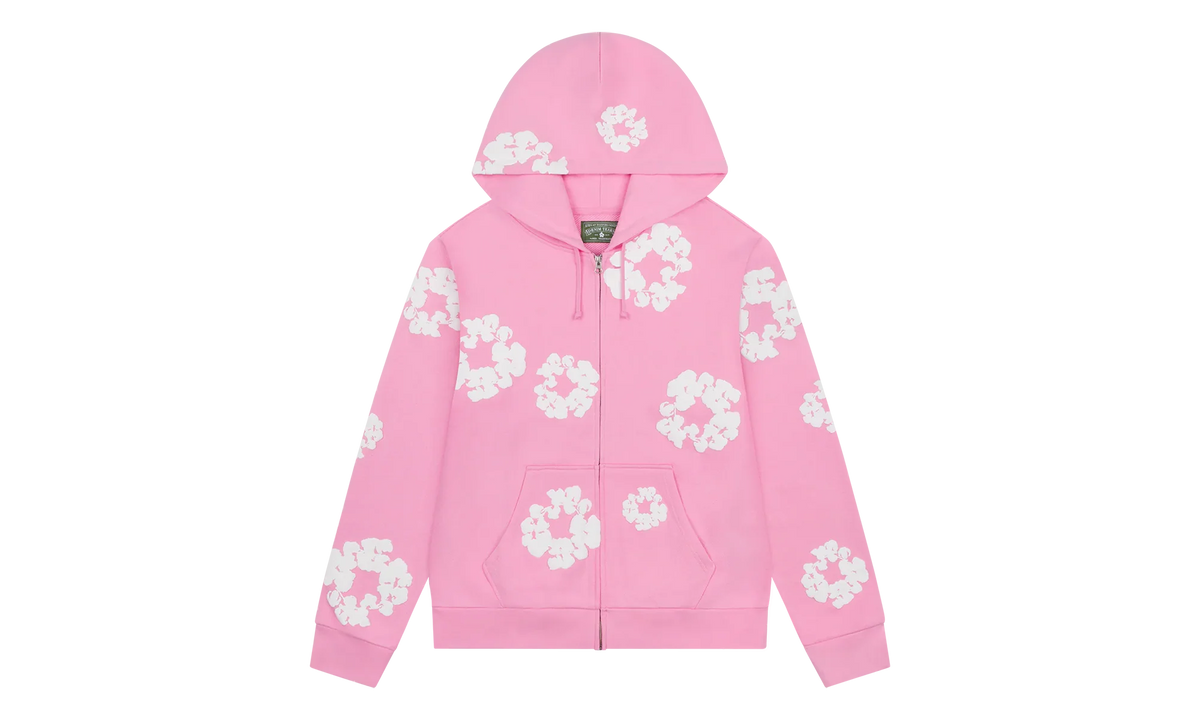 The Cotton Wreath Zip Hooded Sweatshirt "Pink" DT330