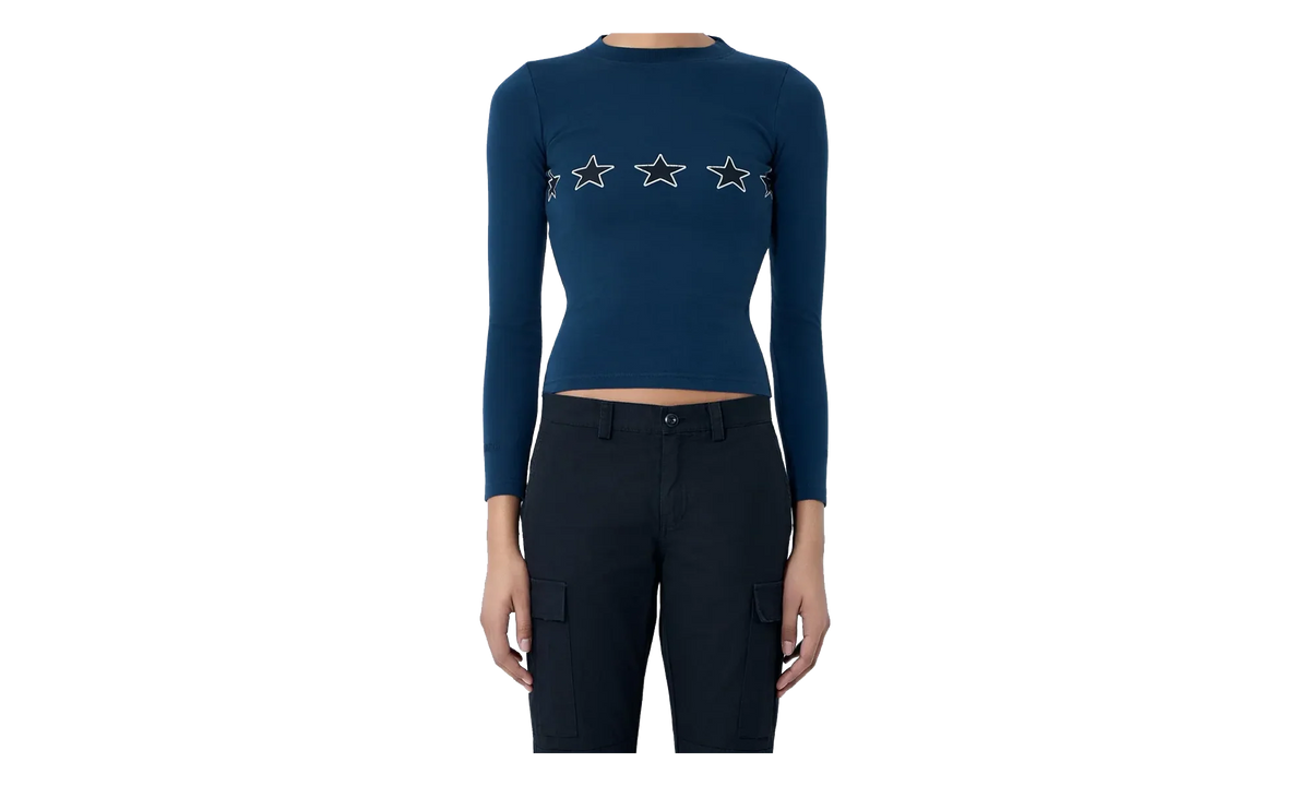 Long-Sleeve Fitted Crew Neck Top WMNS "Washed Navy" 856861 TTVL3 8806