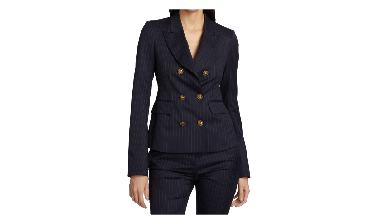 Pinstripe Double Breasted Blazer Suit Jacket "Navy" 0400022558453