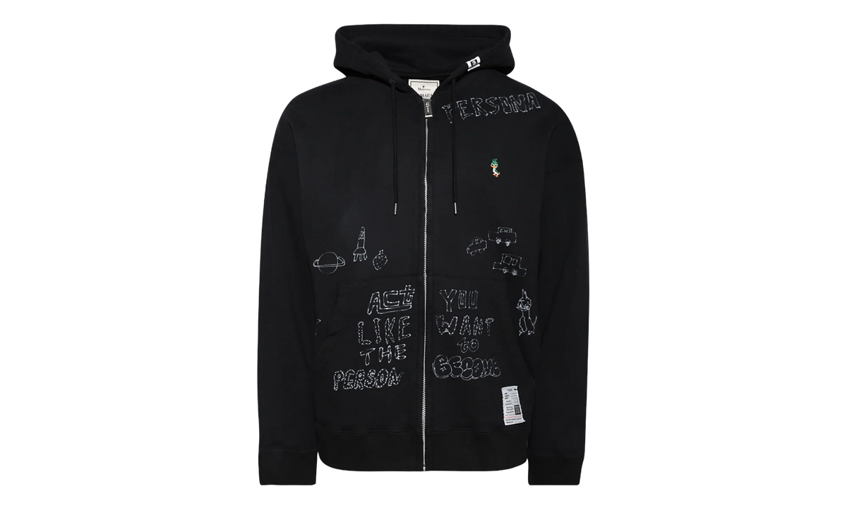 Distressed Graffiti Print Zip-Up Hoodie "Black" J14PK721 BLAC